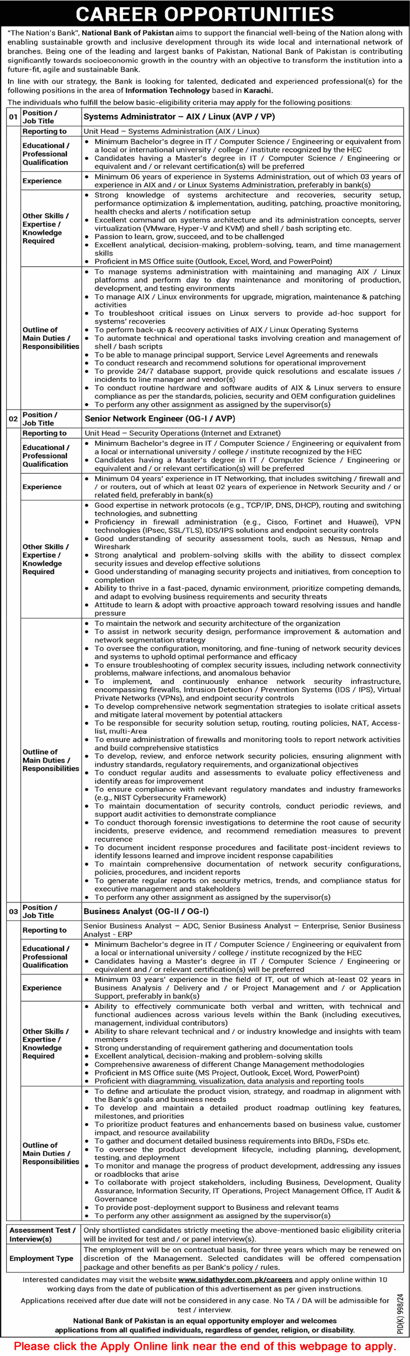 NBP Jobs September 2024 October Apply Online Network Engineer, Systems Administrator & Business Analyst Latest