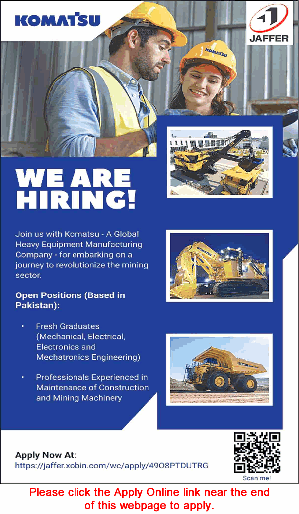 Komatsu Pakistan Jobs 2024 October Apply Online Fresh Graduate Engineers Latest