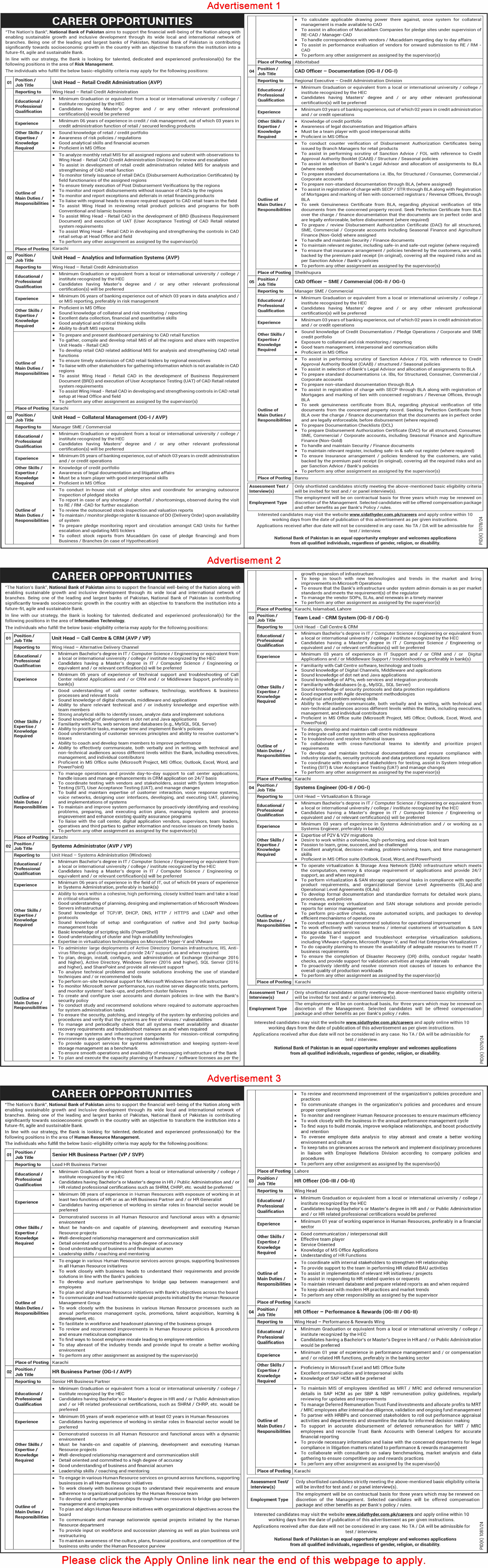 National Bank of Pakistan Jobs October 2024 Apply Online System Administrators & Others NBP Latest