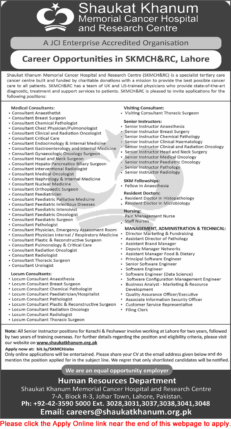 Shaukat Khanum Hospital Lahore Jobs December 2024 Apply Online Medical Consultants & Others SKMCH&RC Latest