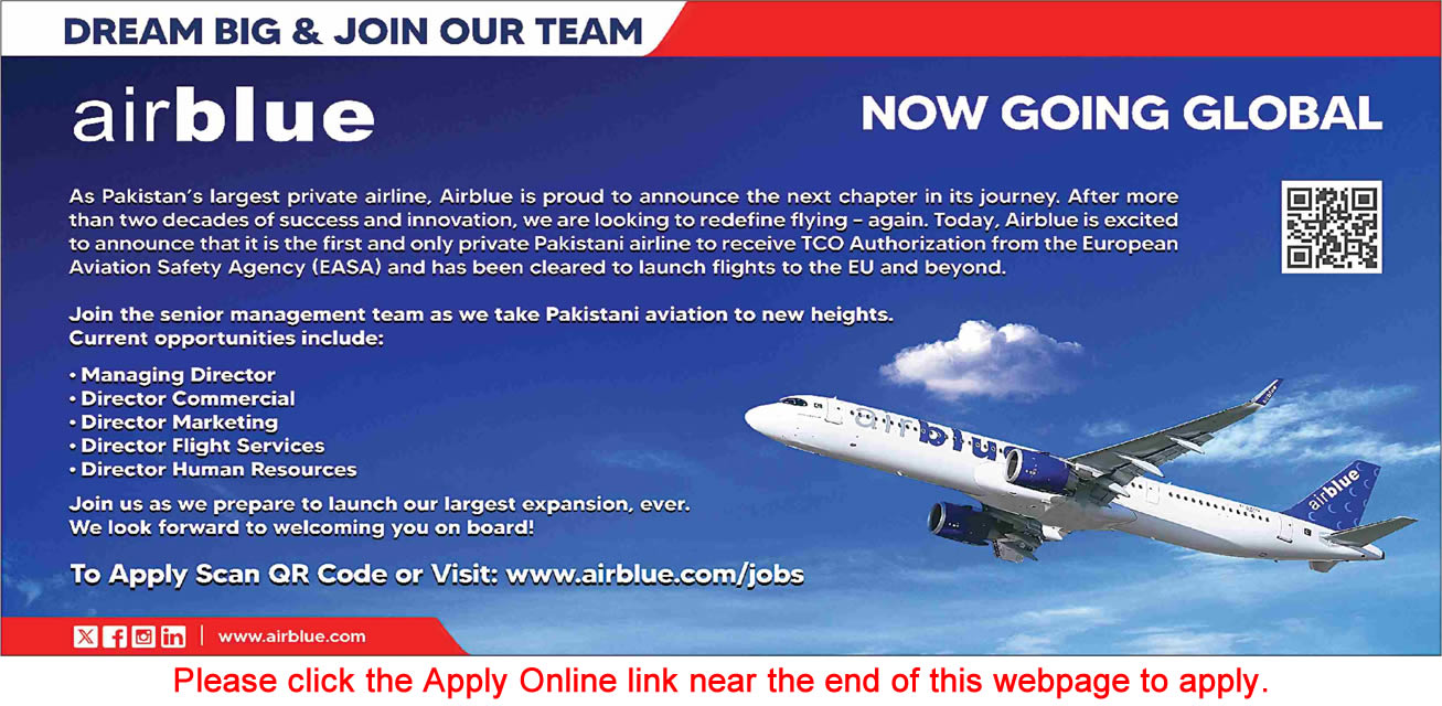 Air Blue Jobs December 2024 / 2025 Apply Online Directors & Managing Director Latest