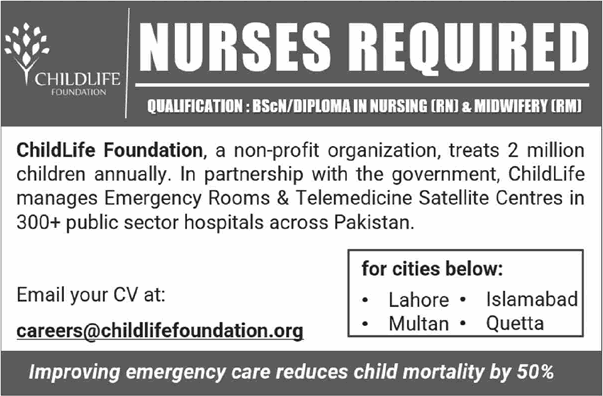 Nurse Jobs in Childlife Foundation December 2024 / 2025 NGO Latest