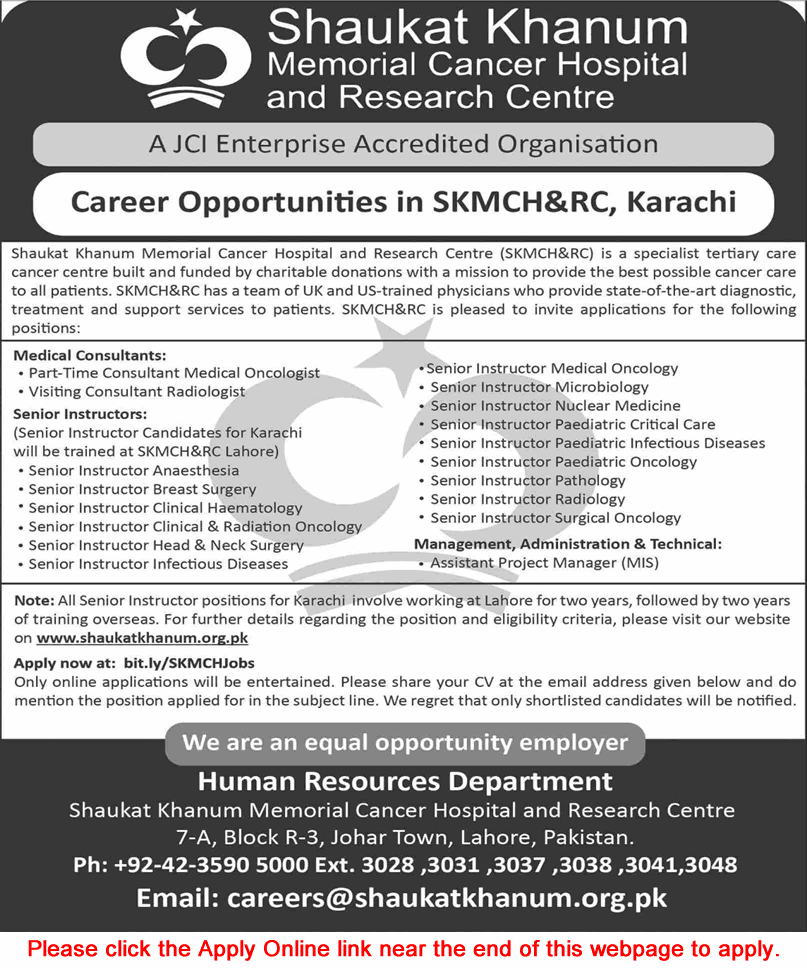 Shaukat Khanum Hospital Karachi Jobs 2025 Apply Online Senior Instructors, Consultants & Project Manager Latest