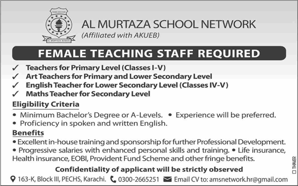 Al Murtaza School Network Karachi Jobs 2025 Female Teachers Latest