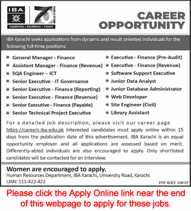 IBA Karachi Jobs 2025 Apply Online Finance / IT Executives, Web Developers & Others Latest