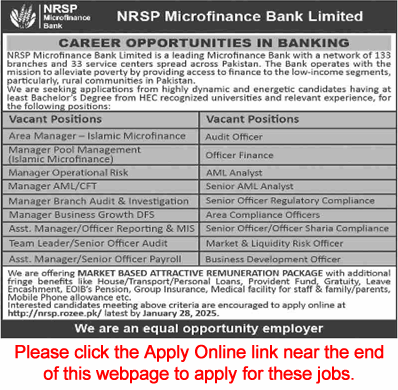 NRSP Microfinance Bank Jobs 2025 Apply Online Ares Managers, Compliance Officers & Others Latest