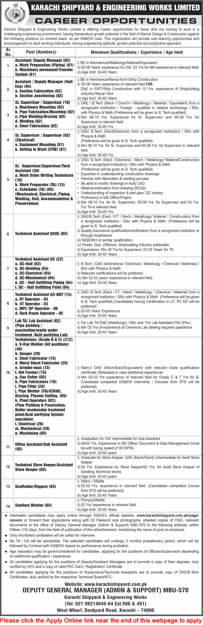 Karachi Shipyard and Engineering Works Jobs February 2025 Apply Online Technicians & Others KSEW Latest