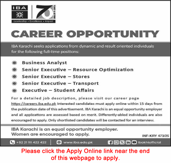 IBA Karachi Jobs 2025 February Apply Online Executives & Business Analyst Latest