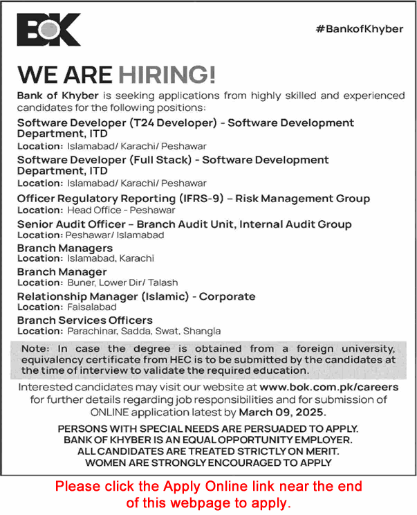 Bank of Khyber Jobs February 2025 Apply Online Software Developers, Branch Services Officers & Others BOK Latest