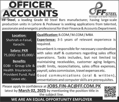 Accounts Officer Jobs in FF Steel Karachi 2025 February Latest