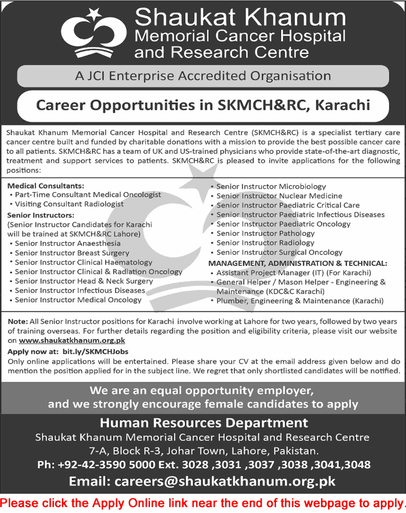 Shaukat Khanum Hospital Karachi Jobs March 2025 Apply Online Senior Instructors, Consultants & Others Latest