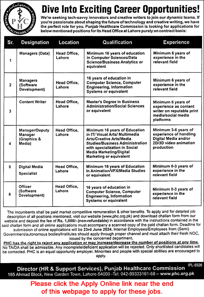 Public Healthcare Commission Lahore Jobs June 2024 Apply Online Software Developers & Others PHC Latest