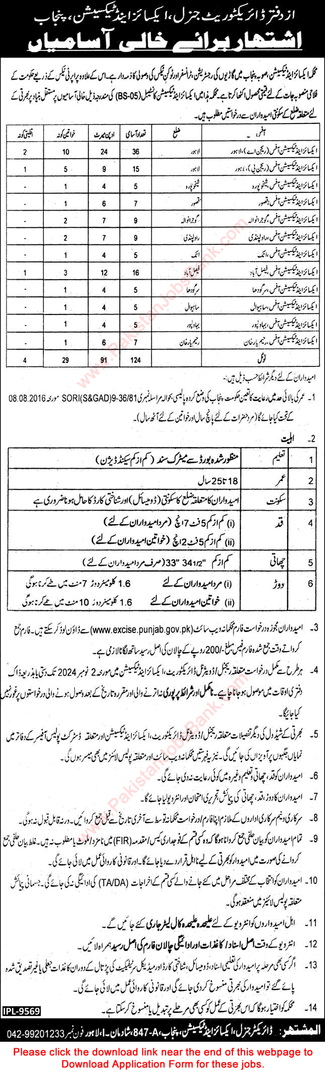 Constable Jobs in Excise and Taxation Department Punjab October 2024 Application Form Latest