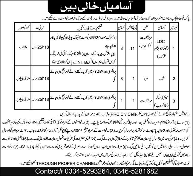 Punjab Regiment Center Mardan Jobs December 2024 Clerks, Cooks & Sanitary Worker Pakistan Army Latest