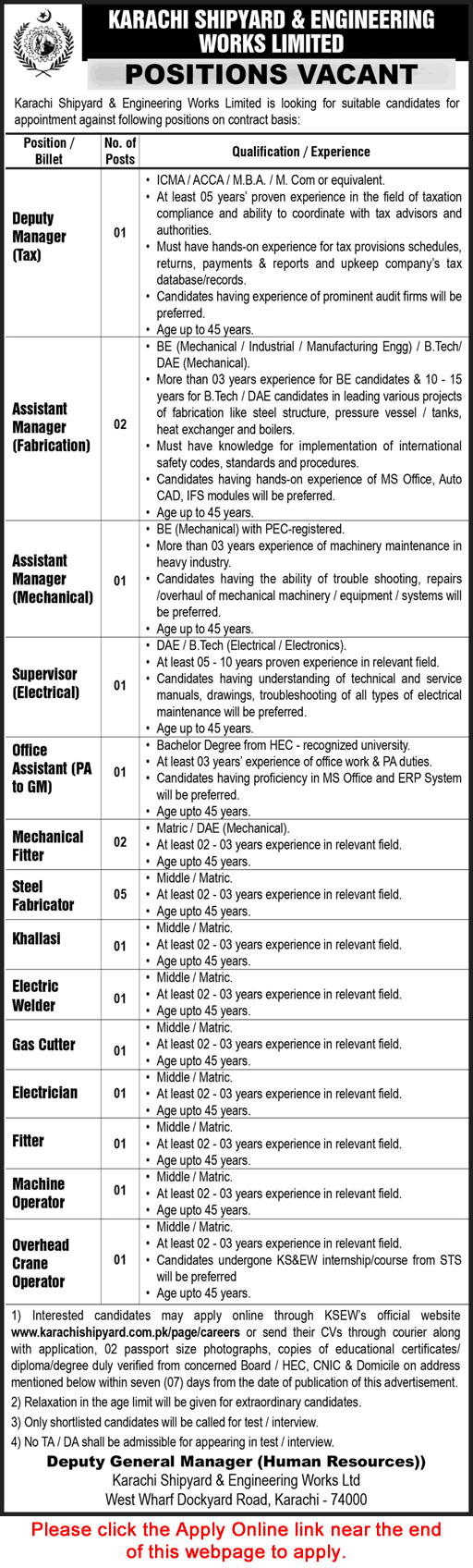 Karachi Shipyard and Engineering Works Jobs December 2024 Apply Online Steel Fabricators, Fitters & Others Latest