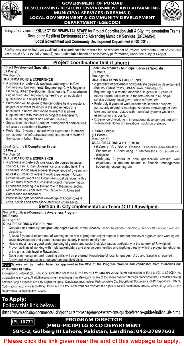 Local Government and Community Development Department Punjab Jobs December 2024 / 2025 Apply Online Latest