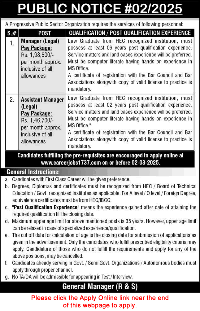 Public Sector Organization Jobs 2025 February careerjobs1737.com Apply Online Legal / Assistant Managers NDC / NESCOM Latest