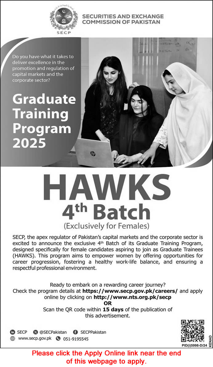 SECP Graduate Training Program 2025 March NTS Apply Online HAWKS 4th Batch Latest