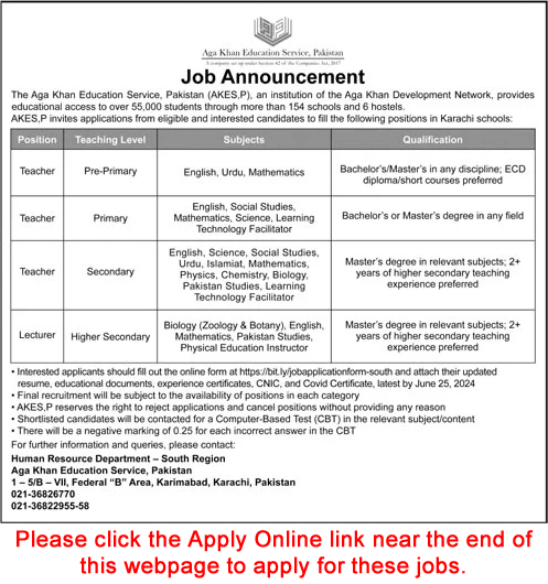 Aga Khan Education Service Karachi Jobs 2024 June Apply Online Teachers & Lecturers AKES Latest