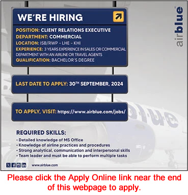 Client Relations Executive Jobs in Air Blue September 2024 Apply Online Latest