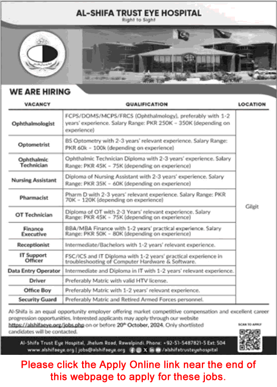 Al Shifa Trust Eye Hospital Gilgit Jobs October 2024 Apply Online Nursing Assistant & Others Latest