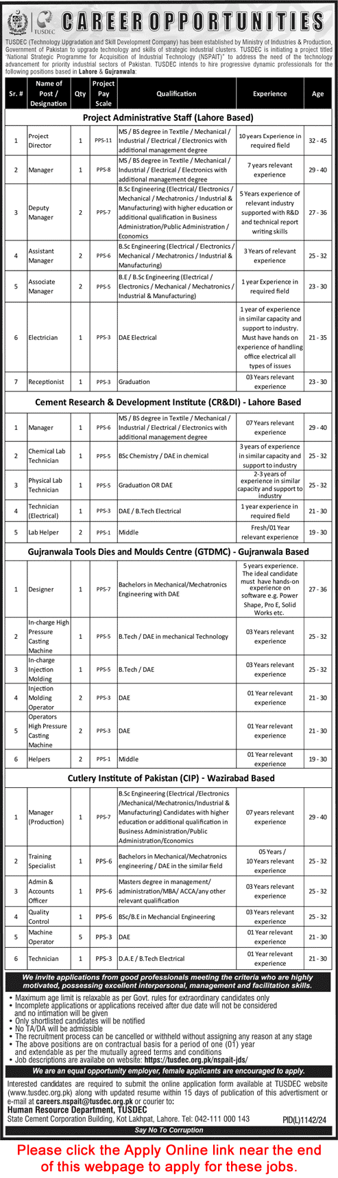 TUSDEC Jobs October 2024 November Apply Online Technology Upgradation and Skills Development Company Latest