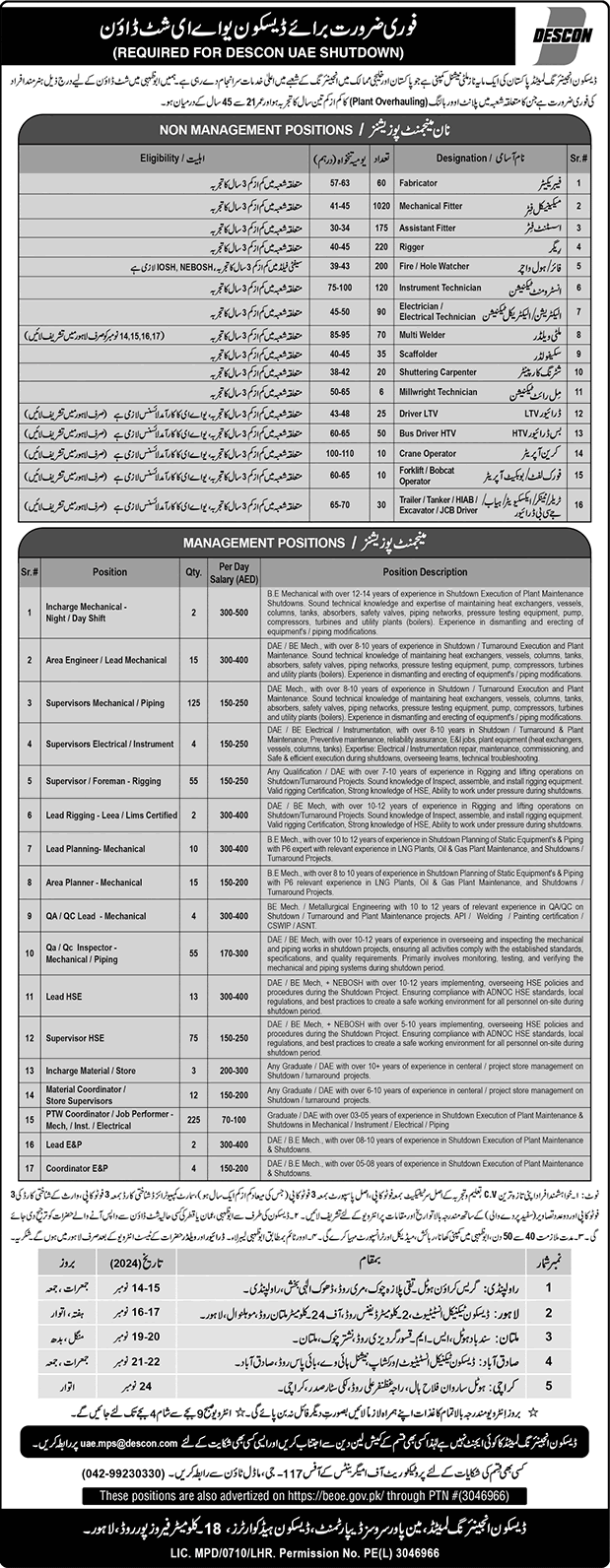 DESCON Engineering Shutdown Jobs November 2024 in UAE for Pakistanis Latest