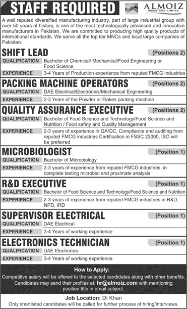 Almoiz Industries Jobs November 2024 Dera Ismail Khan KPK Latest