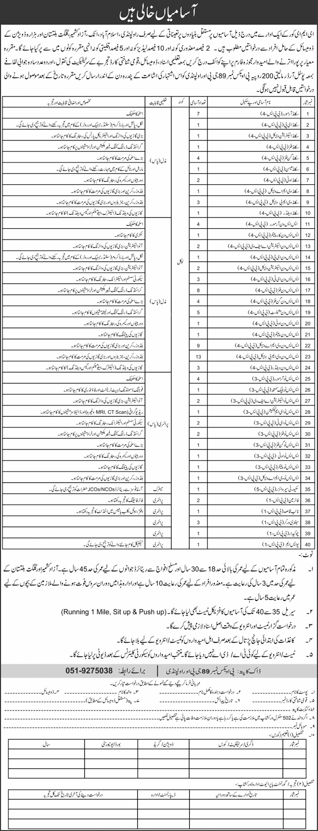 PO Box 89 Rawalpindi Jobs 2024 December 2025 Skilled Workers, Technicians & Others EME Corps Pakistan Army Latest