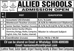 Allied Schools Rawalpindi Jobs 2025 February Teachers & Others Latest