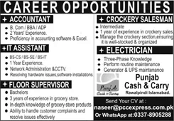 Punjab Cash and Carry Rawalpindi / Islamabad Jobs 2025 February Floor Supervisor, IT Assistant & Others PCC Latest