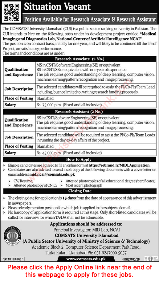 research assistant jobs in islamabad
