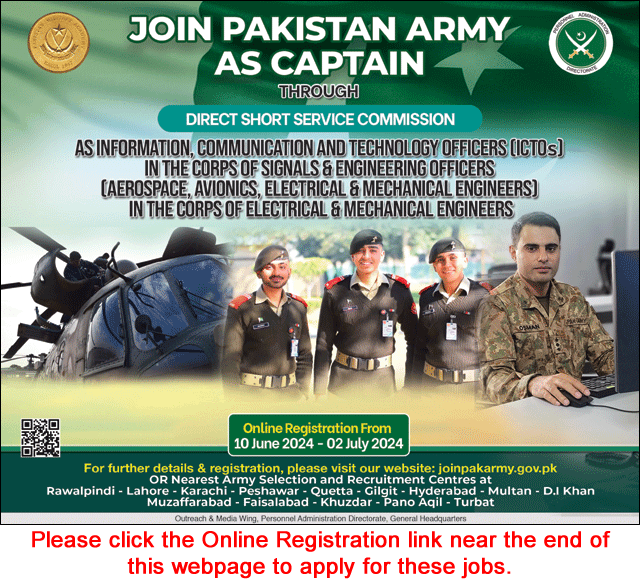 Join Pakistan Army as Captain June 2024 ICTO / Engineers through Direct Short Service Commission Online Registration Latest