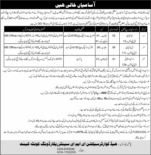 EME Center Record Wing Quetta Jobs 2024 June Clerks & Driver Pakistan Army Latest