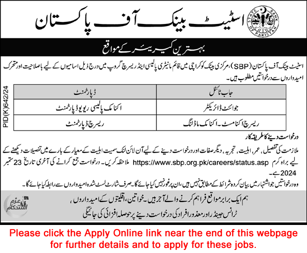 State Bank of Pakistan Karachi Jobs September 2024 Apply Online Research Economist & Joint Director SBP Latest