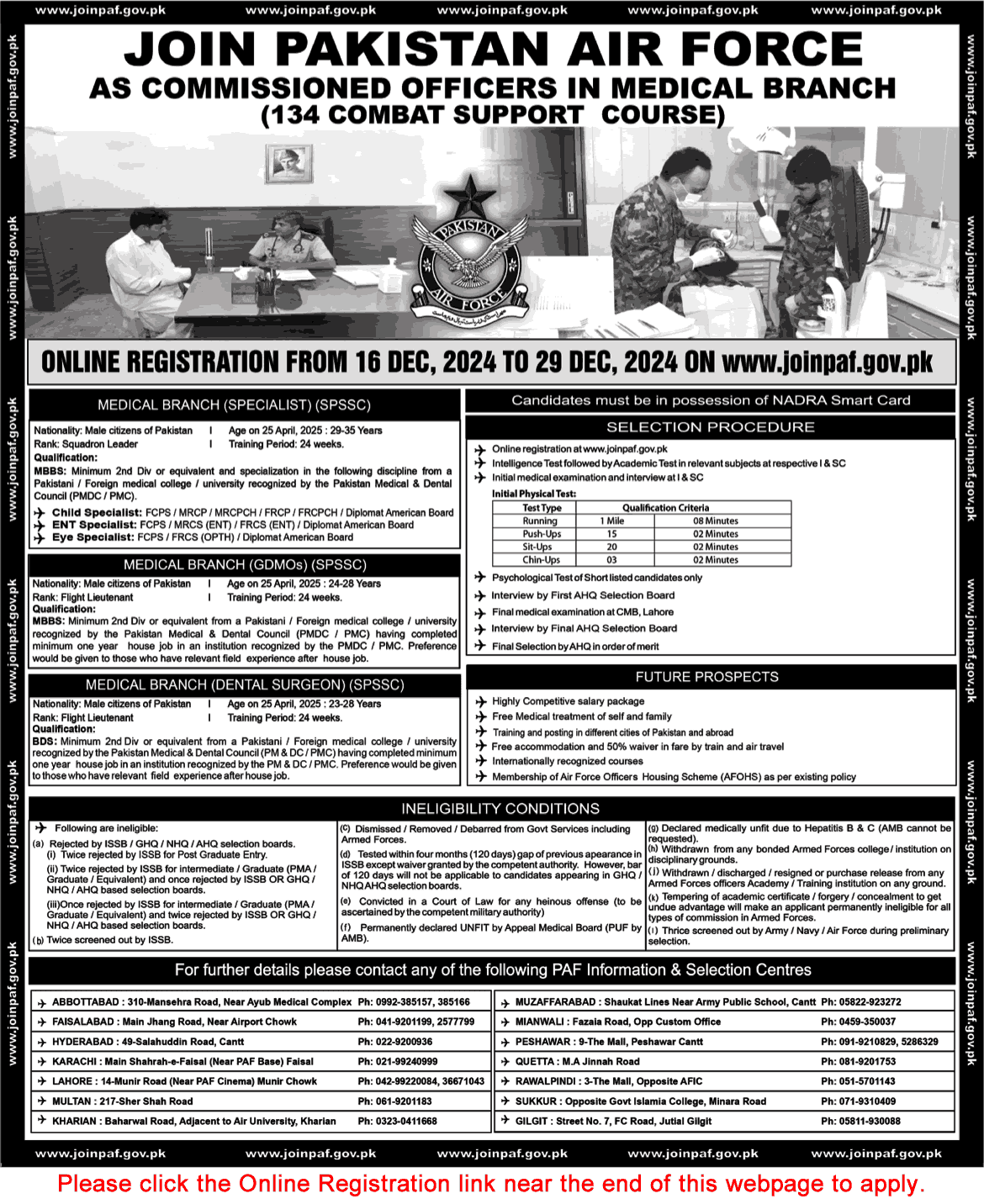 Join Pakistan Air Force as Commissioned Officers in Medical Branch 2024 December Online Registration 134 Combat Support Course Latest