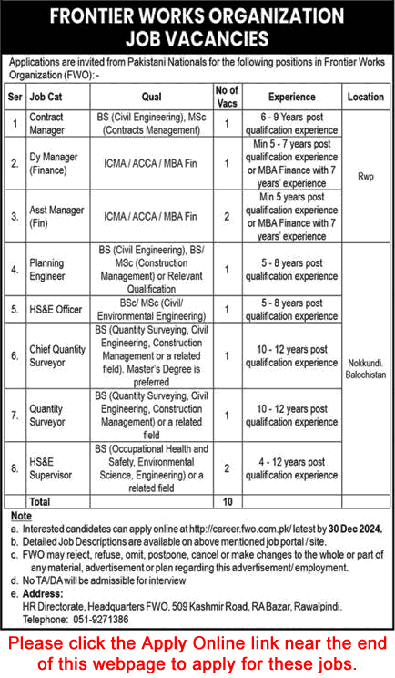 FWO Jobs December 2024 Apply Online Frontier Works Organization Latest