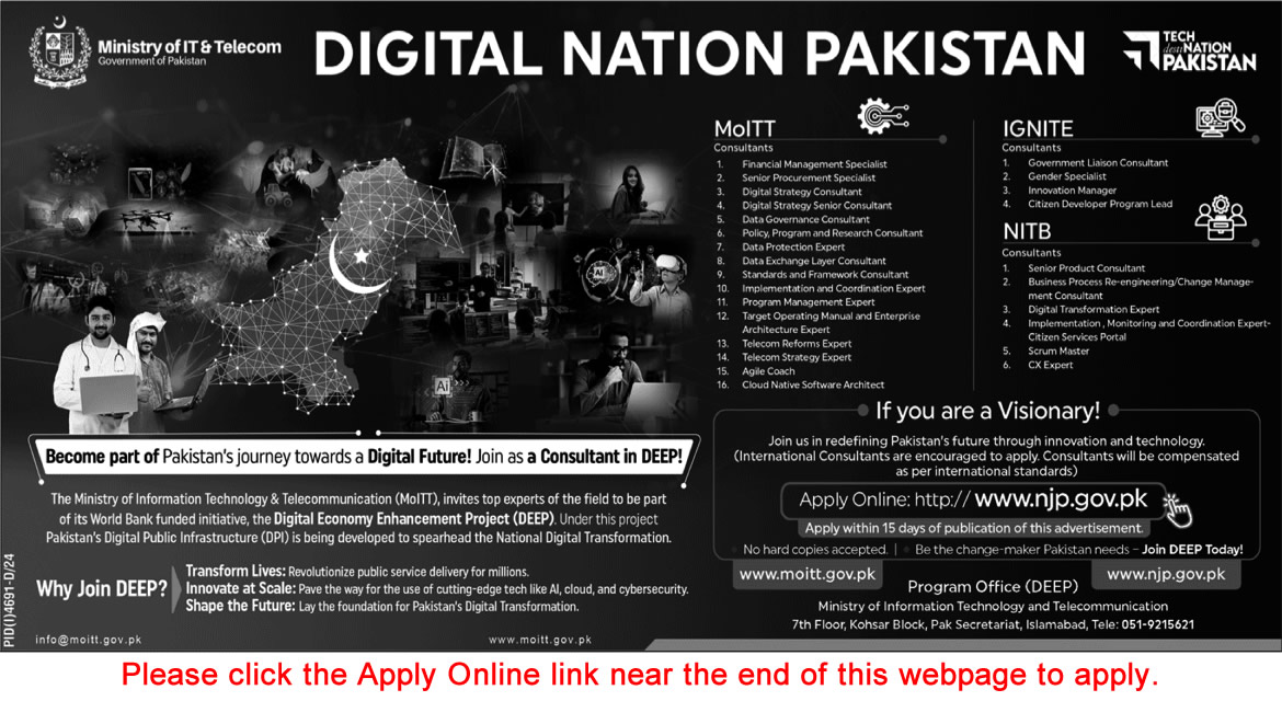 Ministry of IT & Telecom Jobs 2025 Apply Online DEEP Consultants Digital Economy Enhancement Project Latest