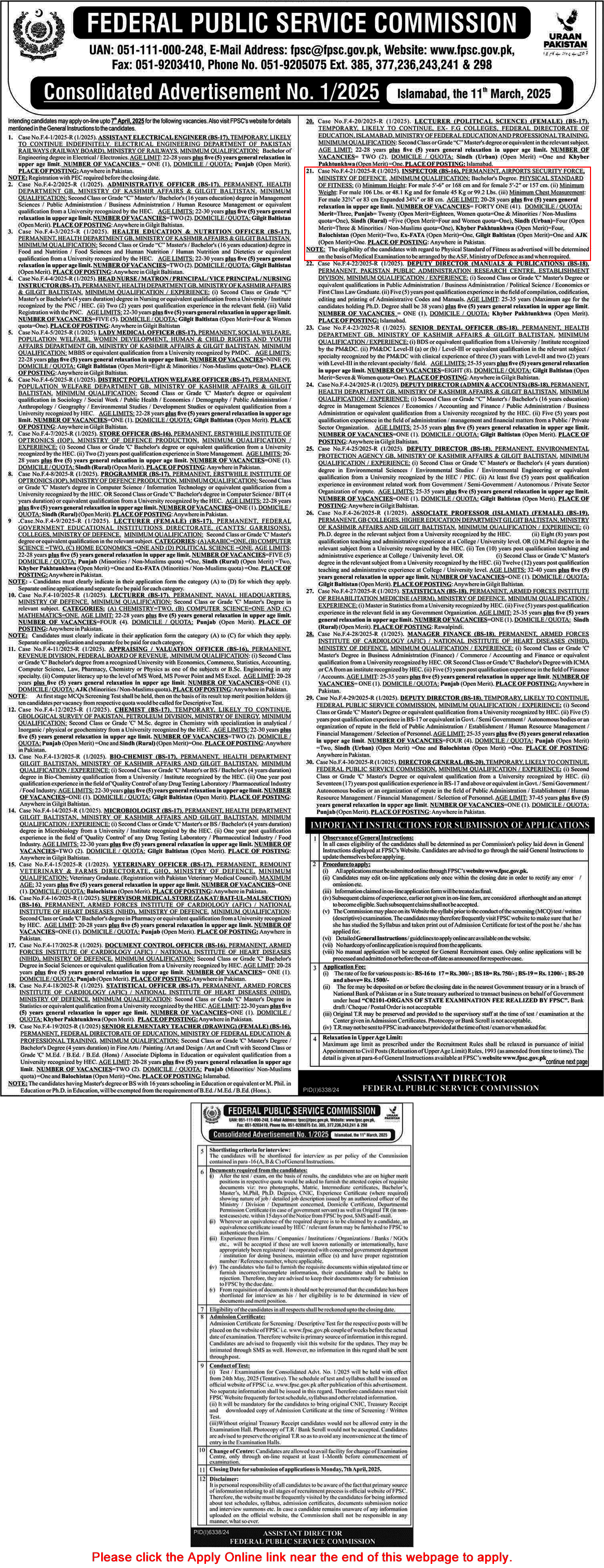 Inspector Jobs in Airports Security Force 2025 March ASF FPSC Apply Online Latest Advertisement