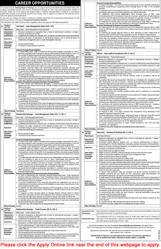 National Bank of Pakistan Jobs November 2024 December Apply Online Relationship Managers & Others Latest