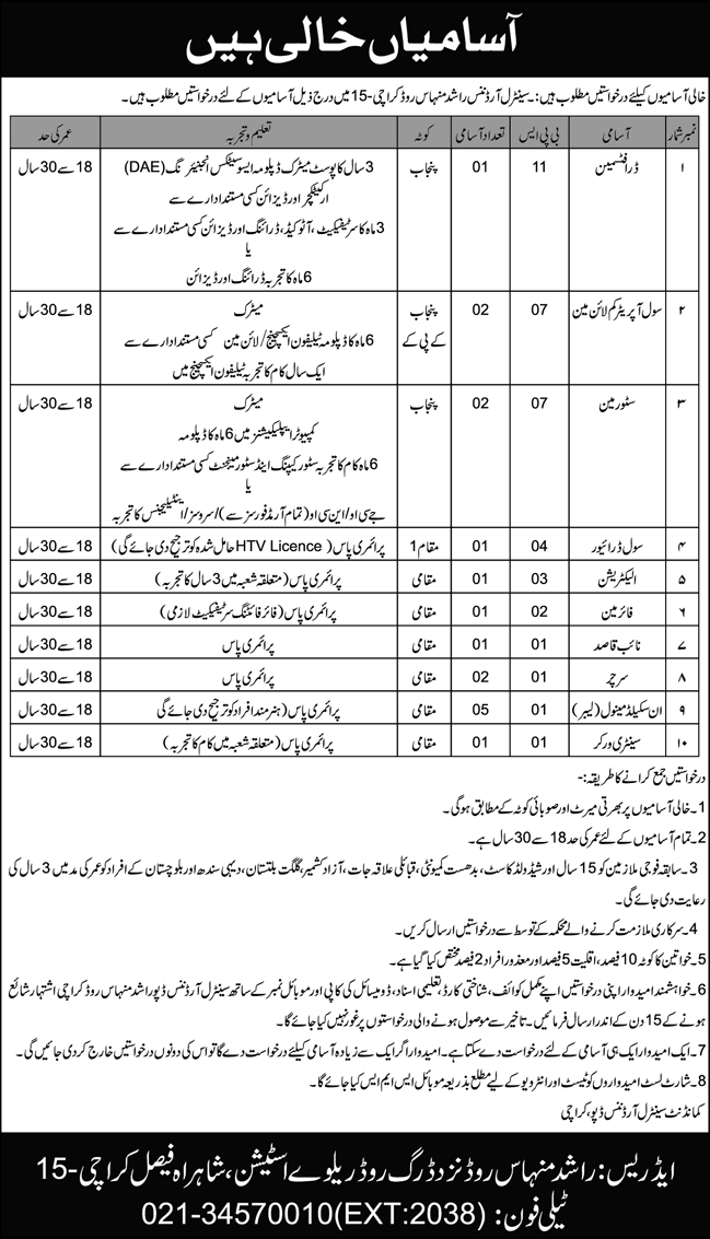 Central Ordnance Depot Karachi Jobs 2025 USM Labour, Storeman, Lineman & Others Pakistan Army Latest