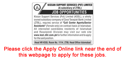 Call Center Agent Jobs in KSSL ZTBL 2024 May Apply Online Senior Assistants Latest