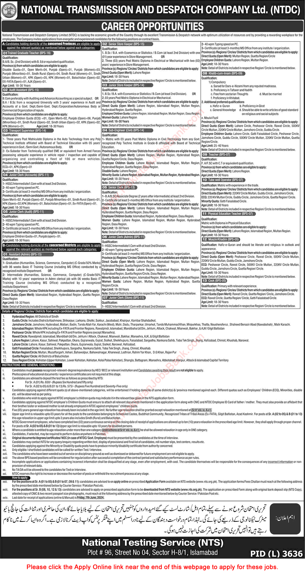 NTDC Jobs May 2024 WAPDA NTS Apply Online Trained Graduate Teachers, Clerks & Others Latest