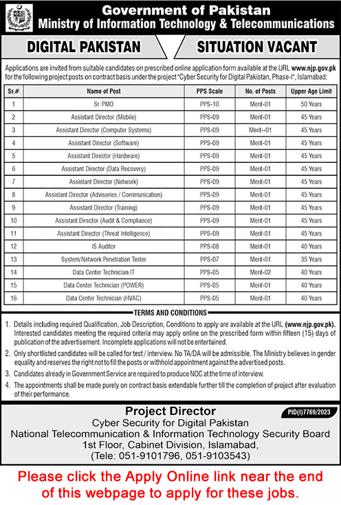 National Telecommunication and Information Technology Security Board Jobs 2024 June Apply Online Assistant Directors & Others Latest
