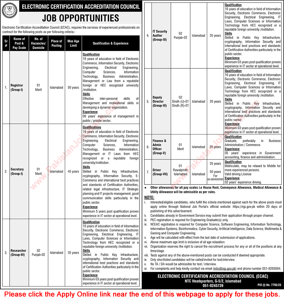 Electronic Certification Accreditation Council Islamabad Jobs 2024 June Apply Online ECAC Latest