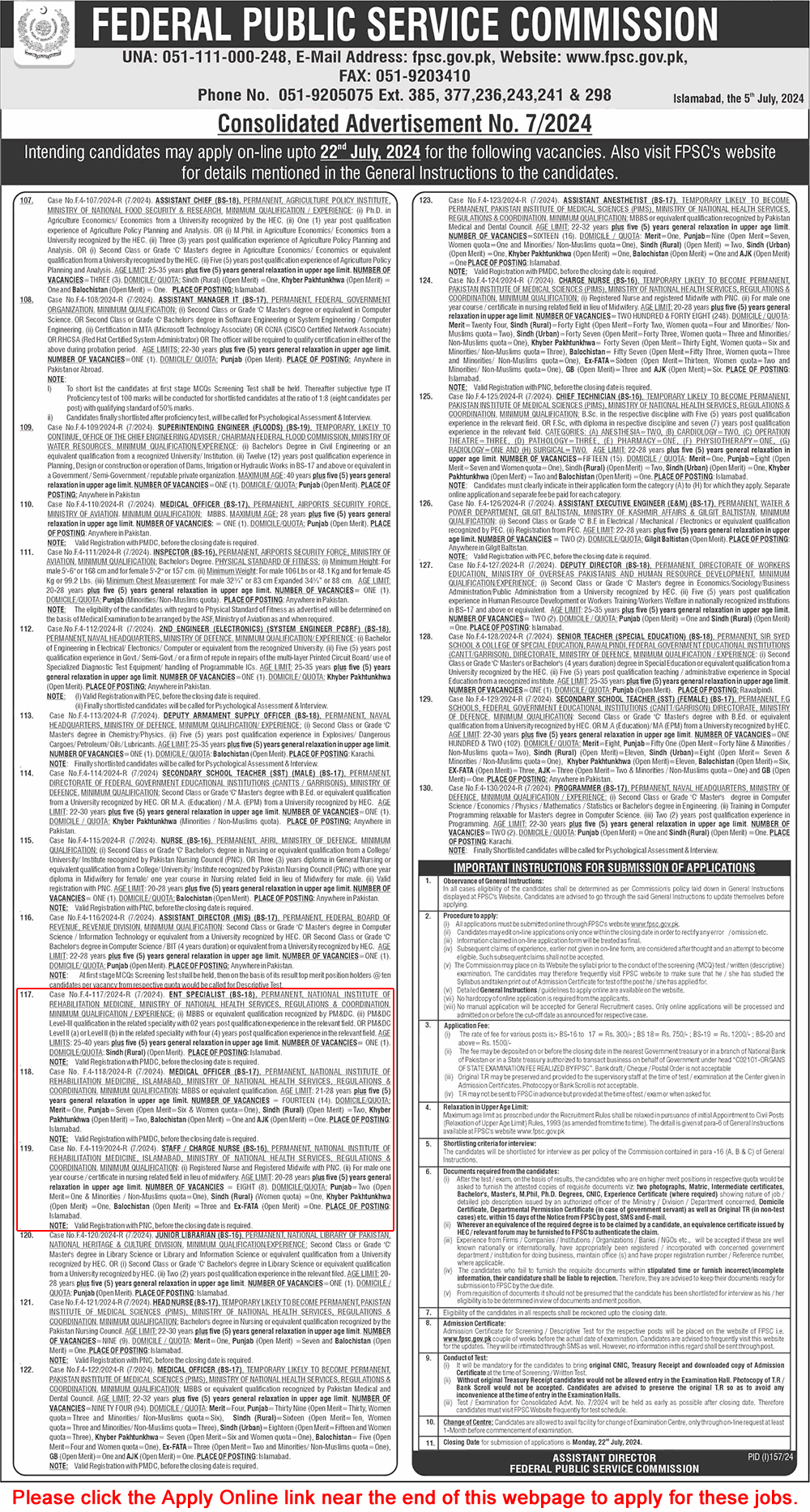 NIRM Hospital Islamabad Jobs July 2024 FPSC Apply Online Nurses, Medical Officers & ENT Specialist Latest