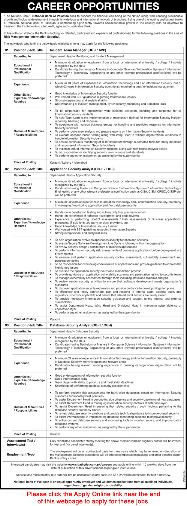 National Bank of Pakistan Jobs September 2024 Apply Online Incident Team Managers & Others NBP Latest