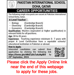 Pakistan International School Doha Qatar Jobs 2024 September Apply Online Teachers Latest