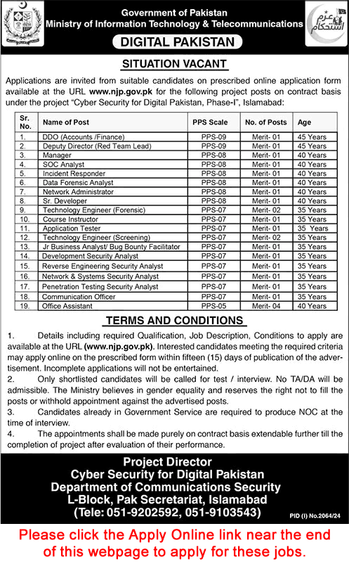 Ministry of Information Technology and Telecommunication Islamabad Jobs September 2024 Apply Online MoITT Latest