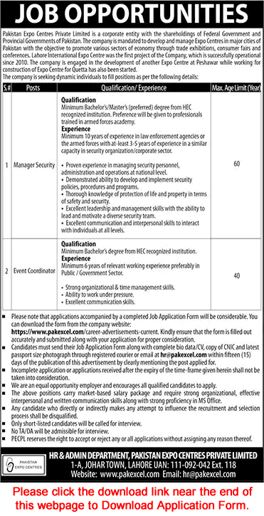 Pakistan Expo Centres Pvt Ltd Lahore Jobs September 2024 October Application Form Latest